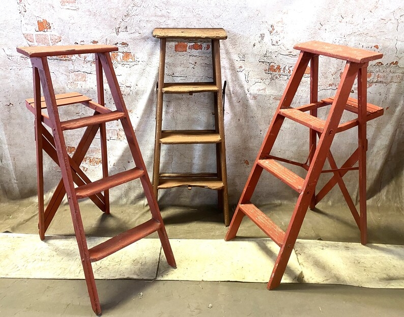 Step Stool Set Vintage Aesthetic Terracotta Red Finish