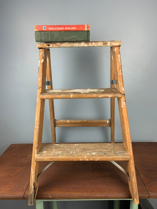 Step Stool Shabby Chic Natural Wood with Paint Splatters