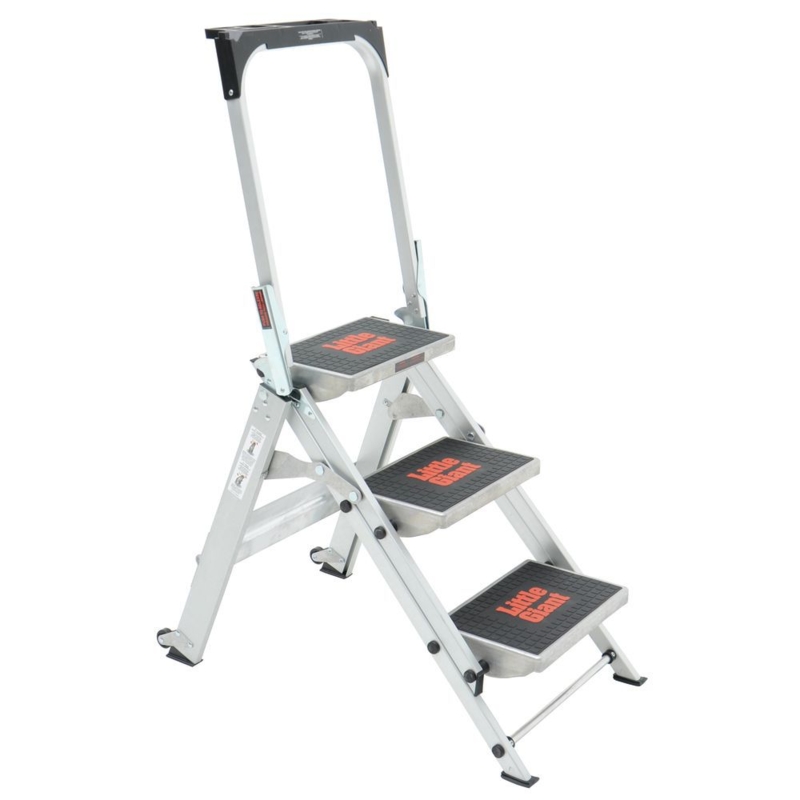 Step Stool Silver Safety Rail with Integrated Tool Tray