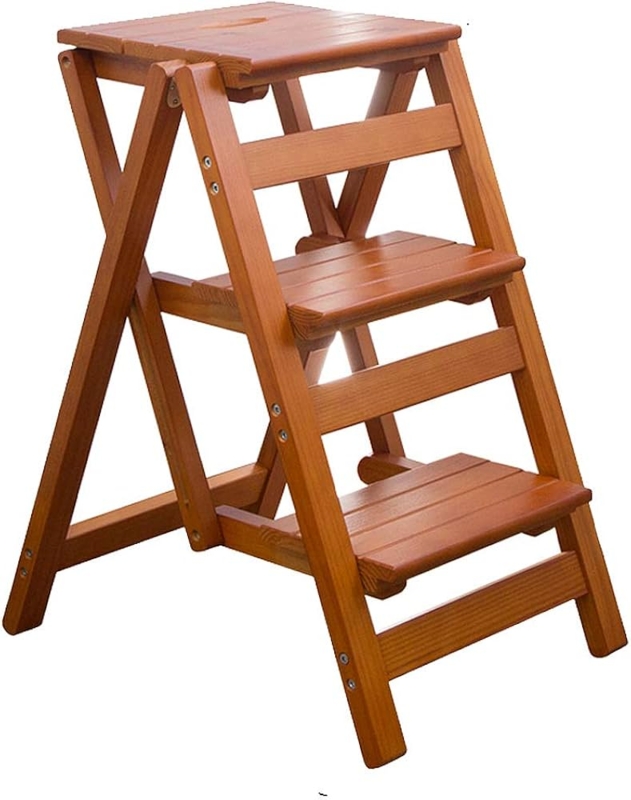 Step Stool Three Step Wood Folding with Cutout Handle