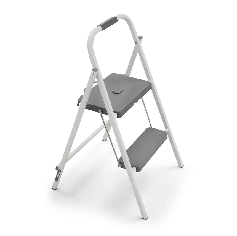 Step Stool White Folding High Safety Rail Ribbed Steps