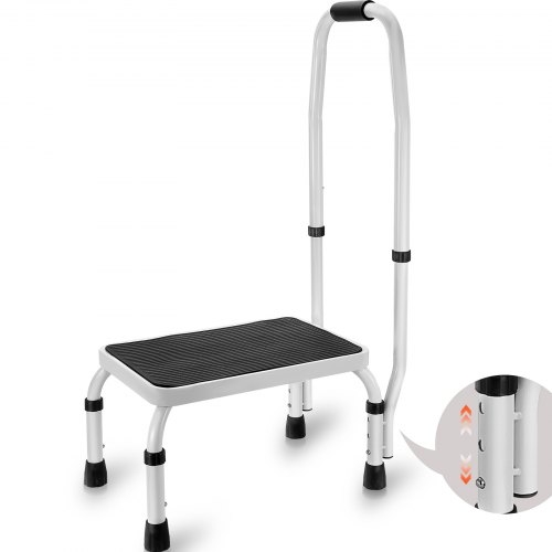Step Stool White Height Adjustable Legs Support Handle