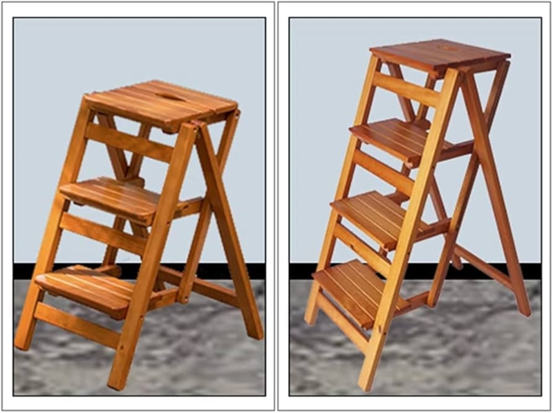 Step Stool Wood Folding Slatted Steps Honey Finish