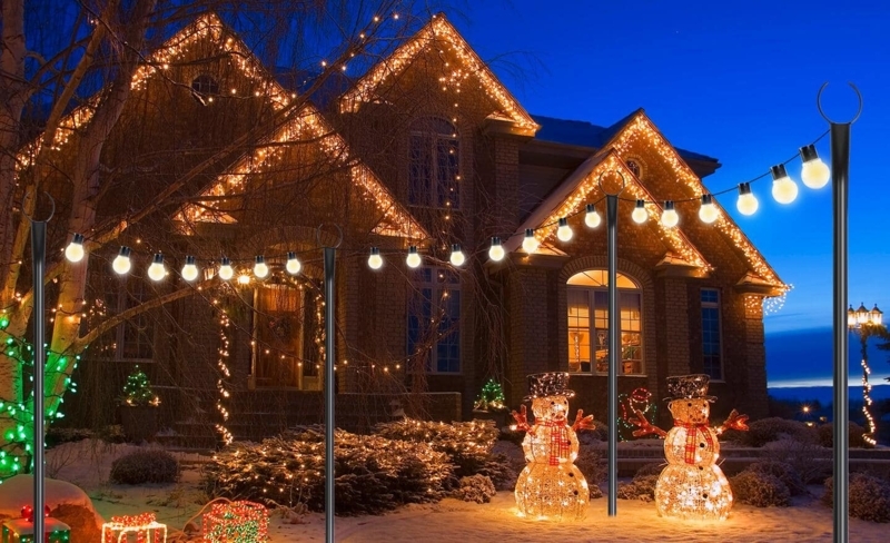 String Light Poles Black Finish U Shaped Top Hook Yard (64)