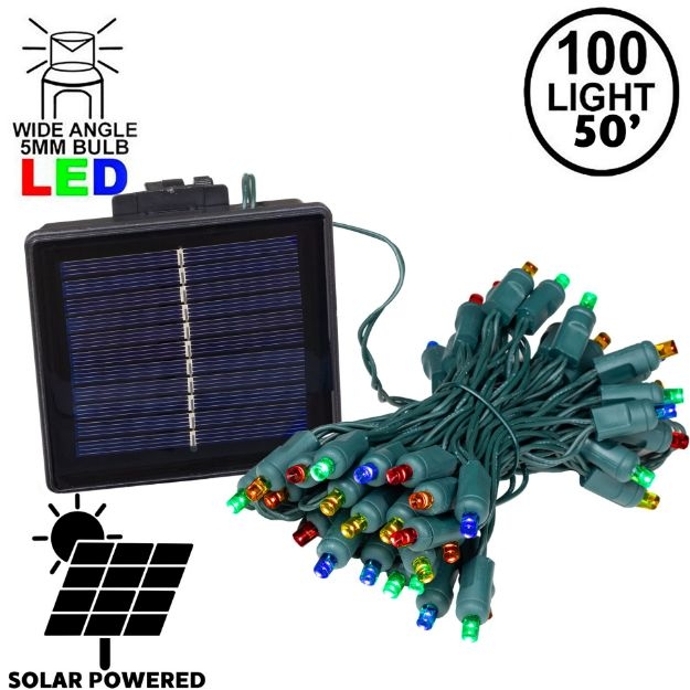 String Lights 100 Count Multi Colored Green Wire Wide Angle Solar