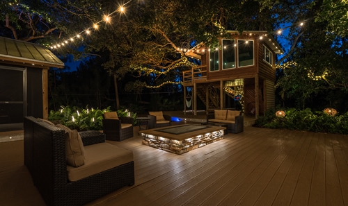 String Lights and Under Lighting for Wicker Sectional Patio