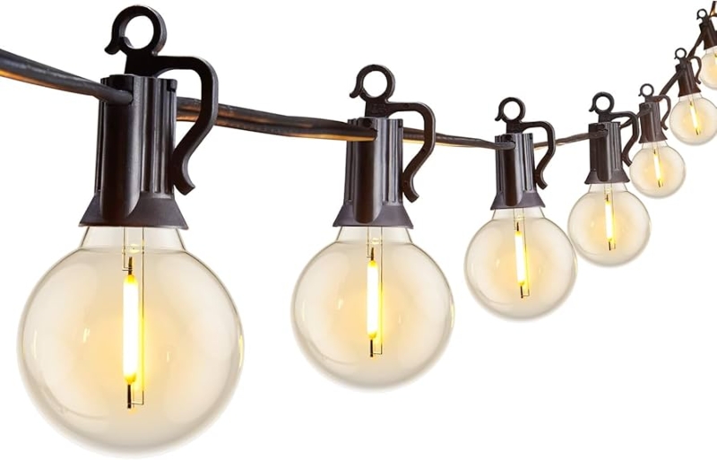 String Lights featuring Integrated Hanging Hooks and LED Filaments