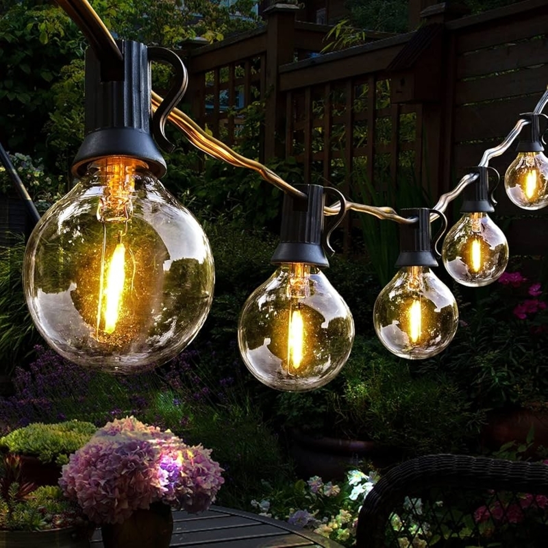 String Lights featuring Warm Globe Bulbs and Black Sockets