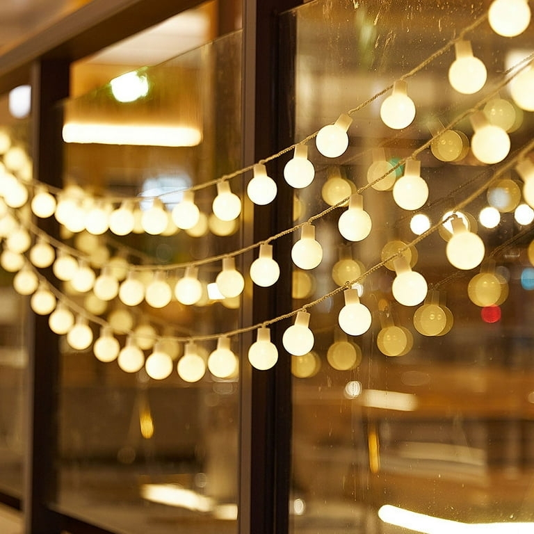 String Lights Globe Bulbs Frosted Finish Warm White Cozy Window Decor