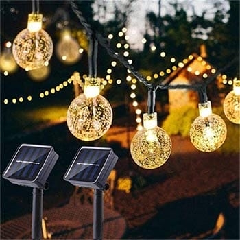 String Lights Globe Shape Amber Bubble Glass Interior Solar