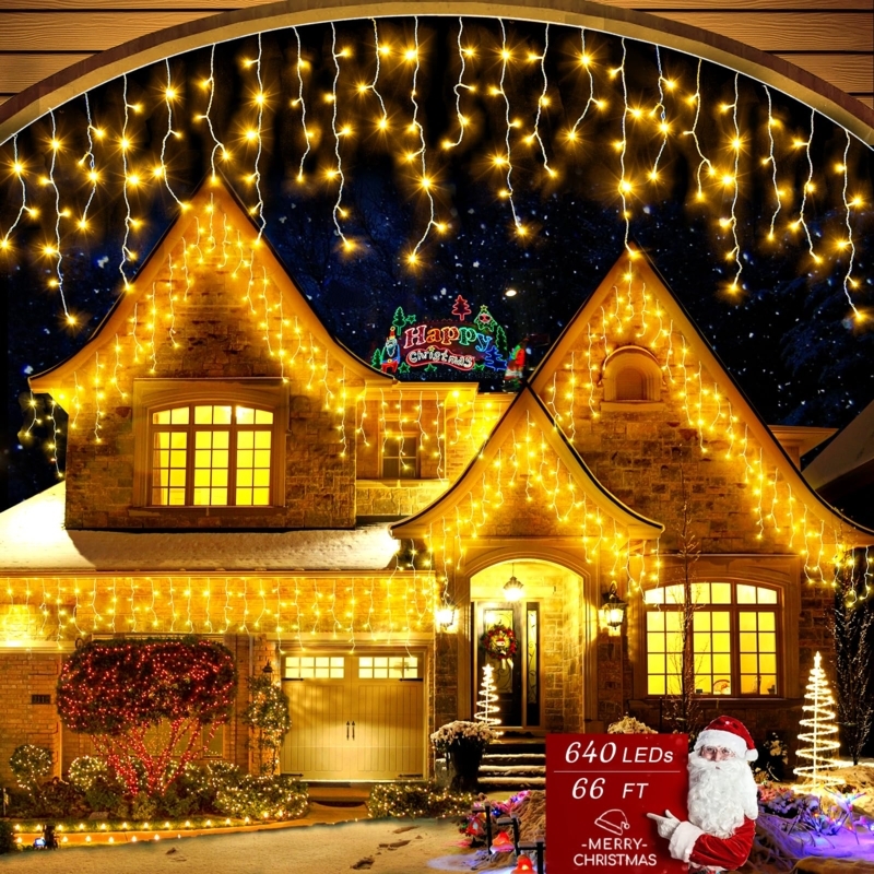 String Lights Icicle Drop 640 LEDs Stone House Warm Glow (68)