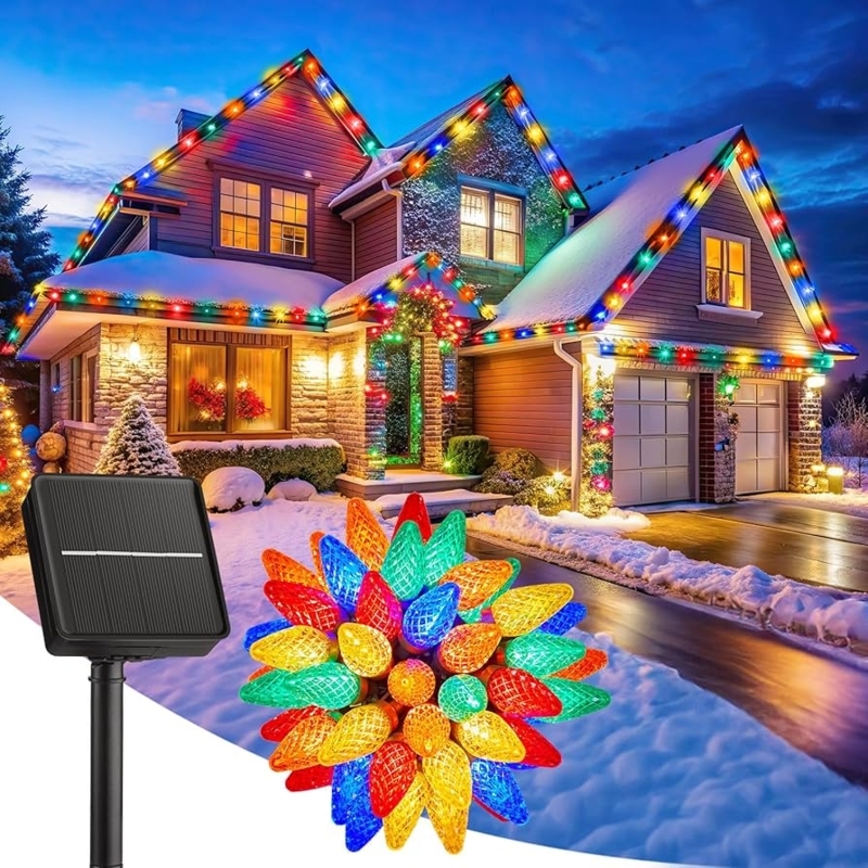 String Lights Solar Strawberry Bulbs Faceted Multicolor Holiday Glow