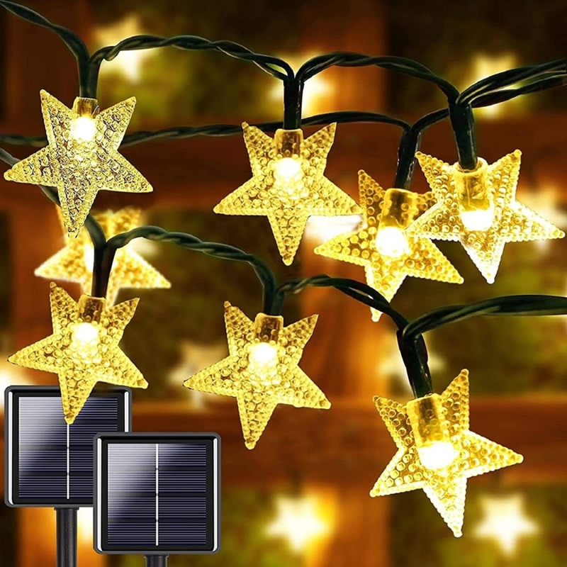 String Lights Star Shaped Warm Yellow Bubbly Texture Solar Patio