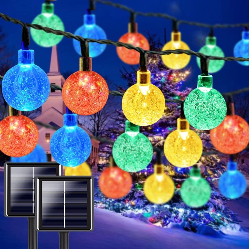 String Lights Vibrant Multicolor Bubble Texture Bulbs Solar Powered Stakes