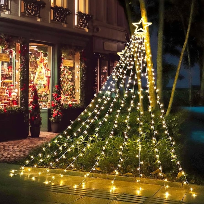 String Lights Waterfall Star Topper Conical Warm White (68)