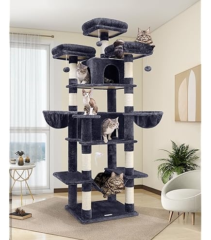 Sturdy Cat Tree 72 Inch Cream Charcoal Gray
