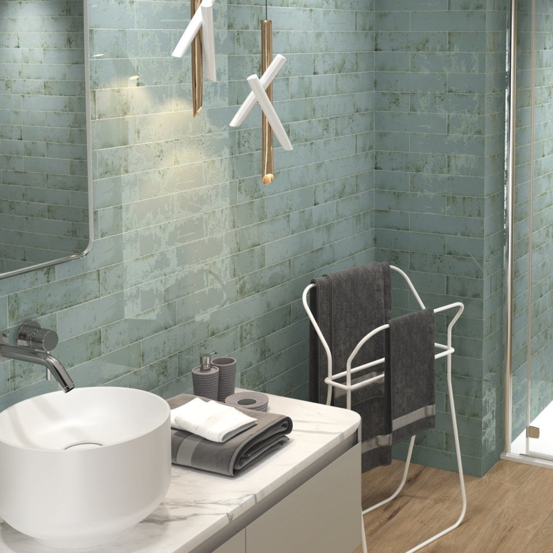 Subway Tile: Blue Distressed Ceramic Weathered Texture Rustic Brick Pattern