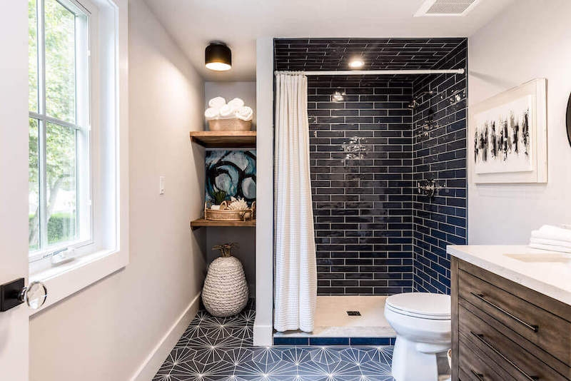 Subway Tile Glossy Navy Blue Ceramic Shower Wall