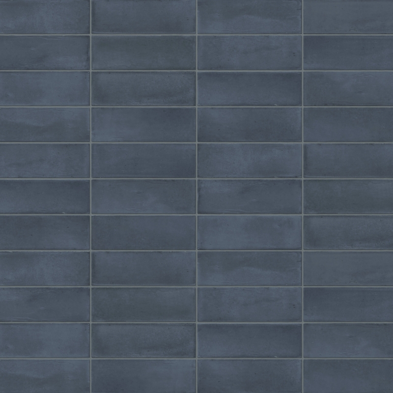 Subway Tile Matte Denim Blue Stacked Horizontal Layout