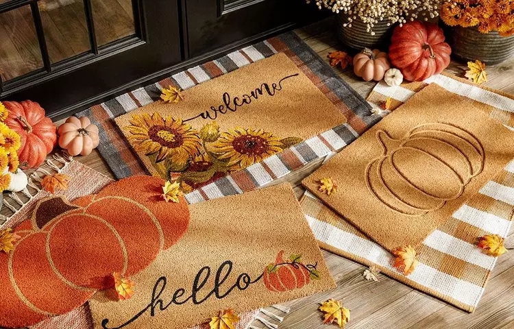 Sunflower and Pumpkin Doormat, Modern Farmhouse with Plaid Layering