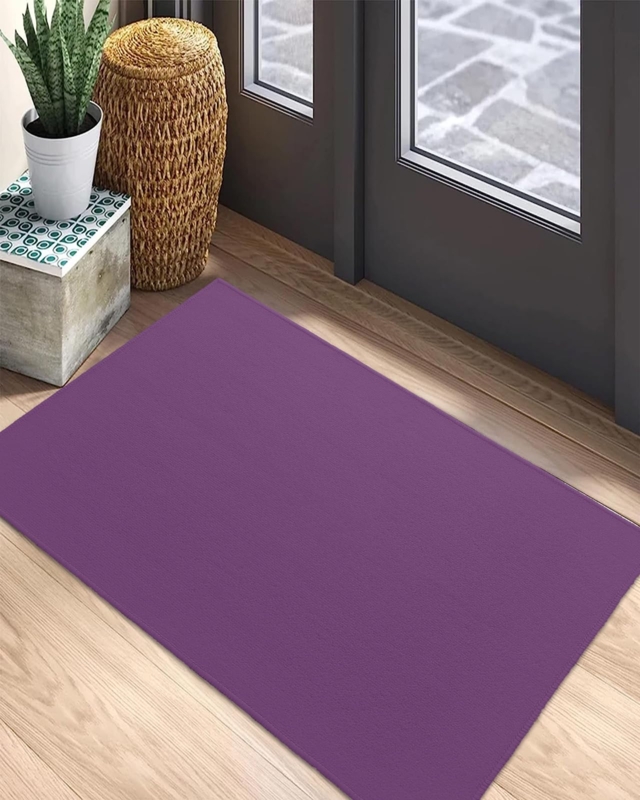 Synthetic Fiber Doormat Solid Deep Purple Low Profile Entryway