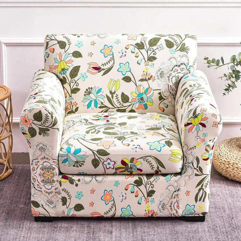 T-Cushion Armchair Slipcover Whimsical Floral Print Bohemian Style