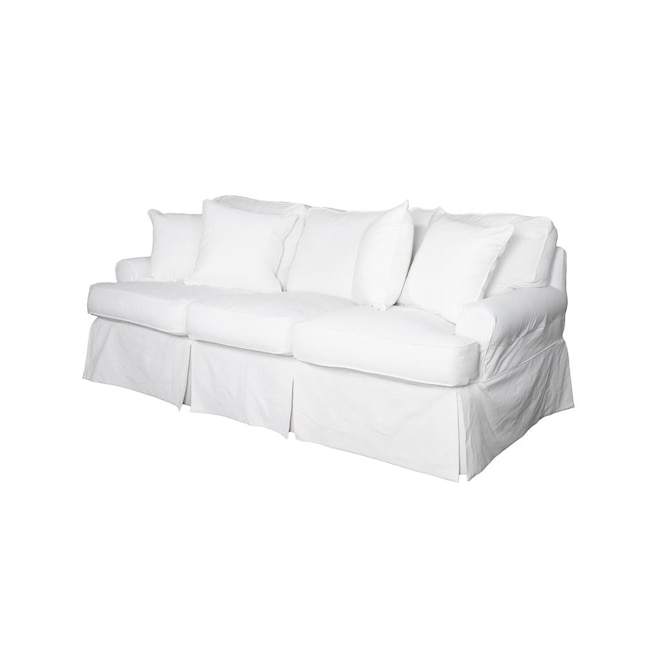T-Cushion Sofa Slipcover Warm White Twill Skirted Coastal Farmhouse