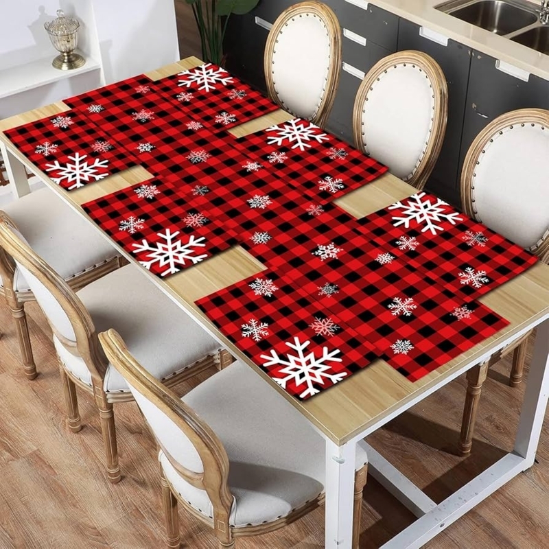 Table Linen Set Snowflake Graphics Buffalo Plaid Placemats