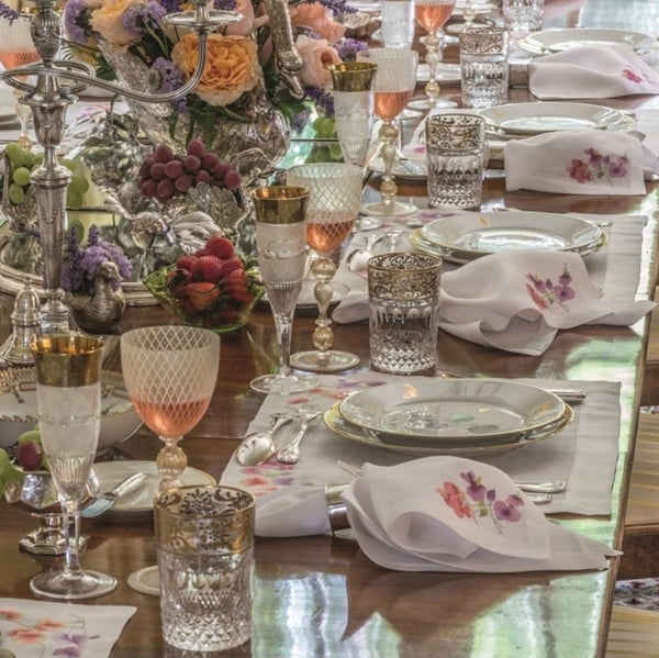 Table Linens Floral Embroidery Gold Rimmed Crystal Elegant Embroidered Decor