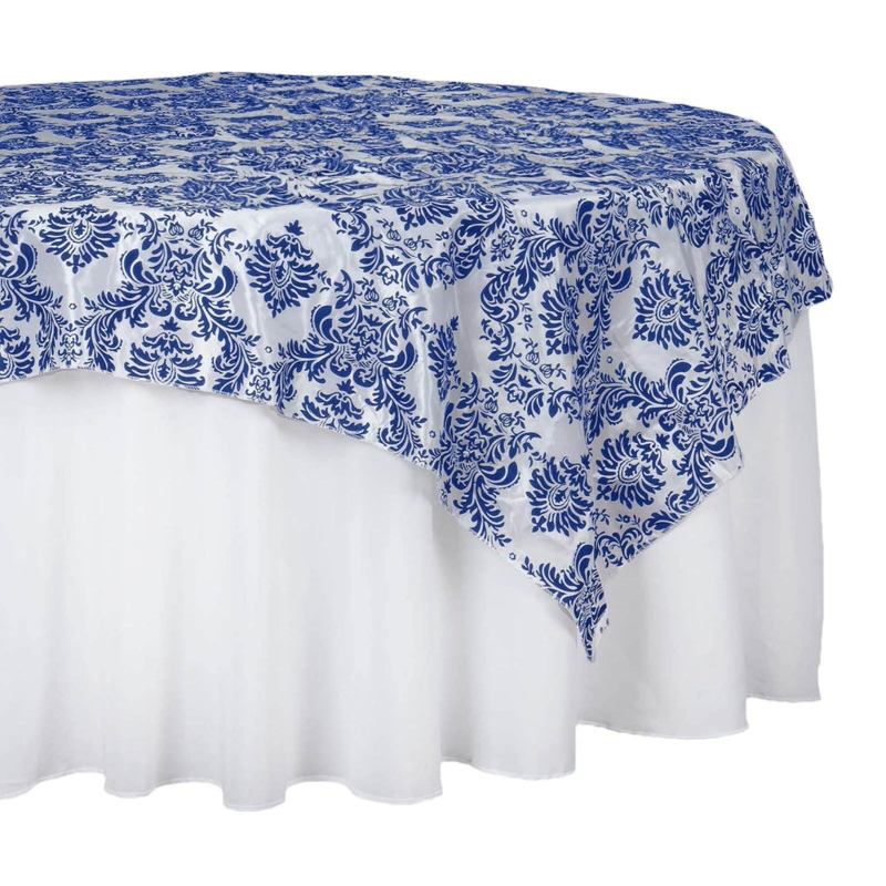 Table Overlay Royal Blue Damask Pattern Sheen Formal