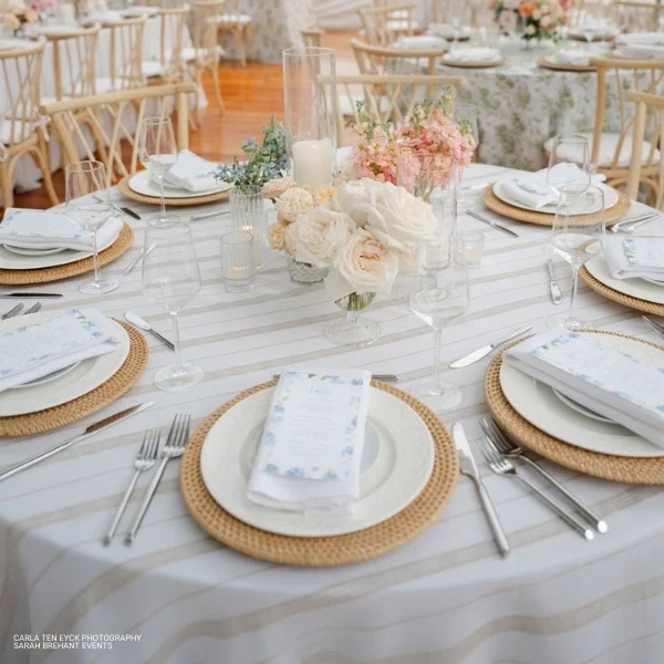 Table Overlay Sand Beige Stripes Woven Texture Coastal Event Decor