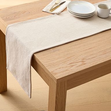 Table Runner Beige Woven Canvas Texture Clean Edges Scandinavian