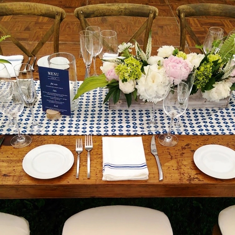 Table Runner Blue Diamond Pattern Bistro Stripe Napkins Navy Geometric Decor