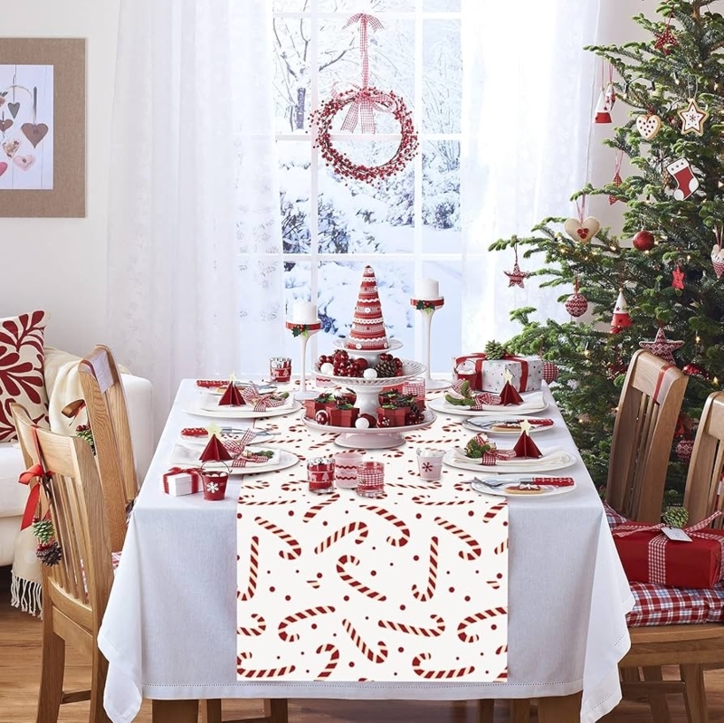 Table Runner Candy Cane Pattern Festive Stripe Holiday Decor