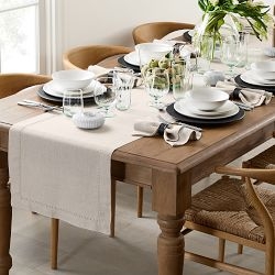 Table Runner Coastal Farmhouse Linen Like Hemstitched Border