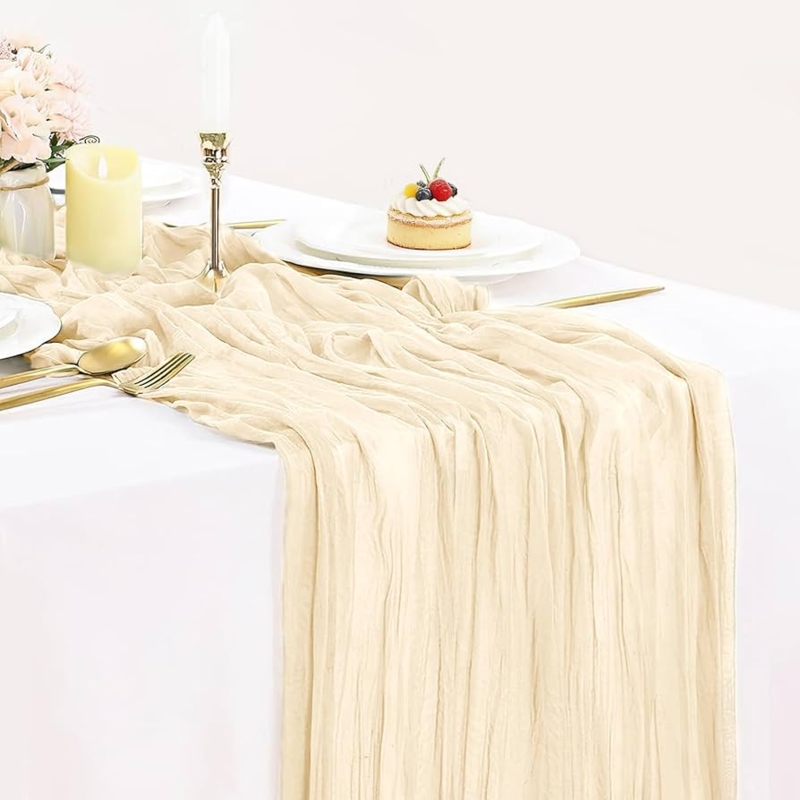 Table Runner Cream Cheesecloth Material Crinkled Texture Rustic Boho