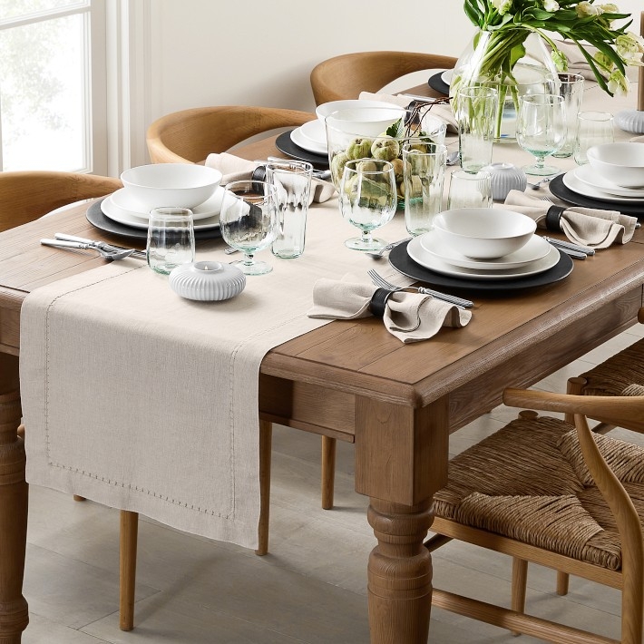 Table Runner Cream Linen Like with Hemstitch Border Rustic Modern Decor