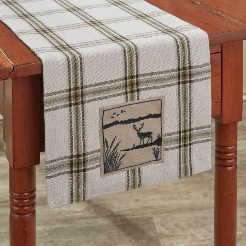 Table Runner Deer Motif Linens Deer Embroidery Plaid Pattern