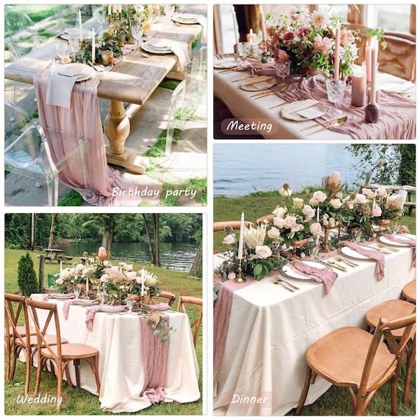 Table Runner Dusty Pink Crinkled Gauze Sheer Fabric for Romantic Events