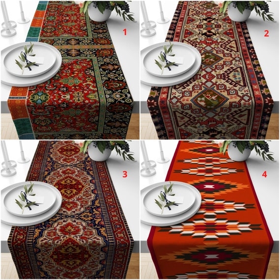 Table Runner Ethnic Kilim Print Warm Color Palette Southwestern Style