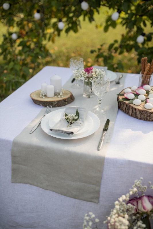 Table Runner Gray Washed Linen Rustic Style for Outdoor Garden Dining