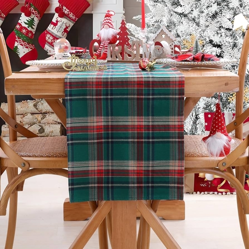 Table Runner Green and Red Plaid Holiday Decor