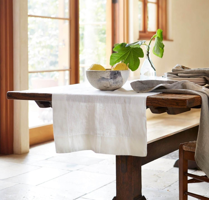 Table Runner Heavyweight Linen Off White Texture Wide Hem Organic Modern