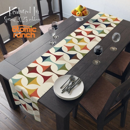 Table Runner Interlocking Circle Pattern Retro Color Palette Mid Century