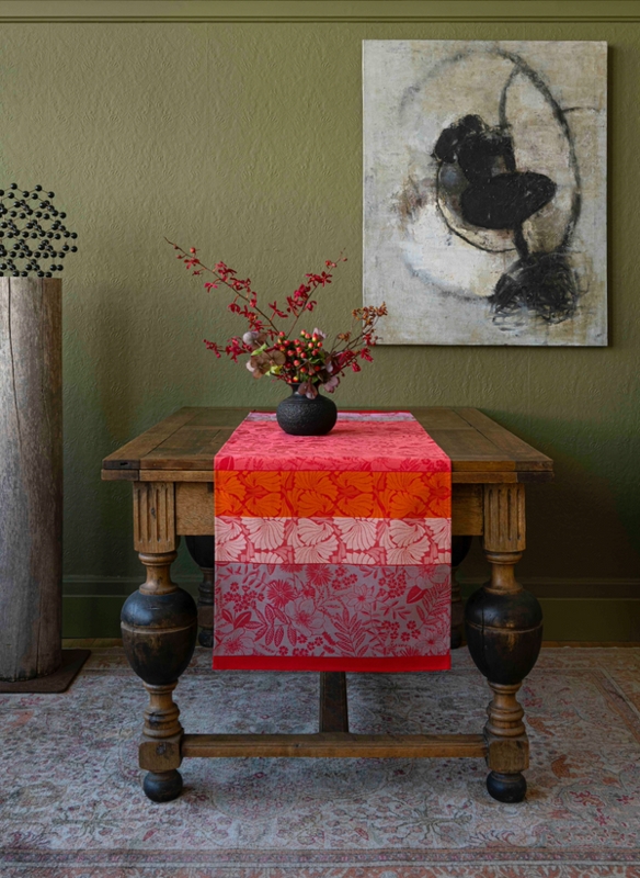 Table Runner Multi Tonal Floral Pattern Chunky Turned Legs Vibrant Decor