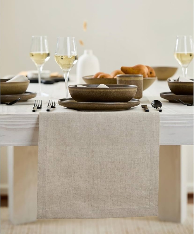 Table Runner Natural Beige Linen Texture Tonal Palette Organic Modern