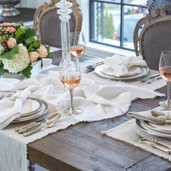 Table Runner Provincial Style Tumbled Linen Fringed Edges Elegant Dining