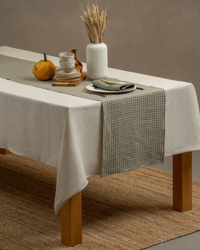 Table Runner Sage Green Gingham Check Linen Like for Farmhouse Styling