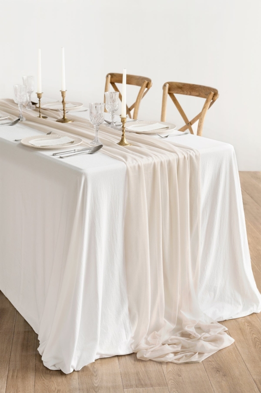Table Runner Sheer Blush Fabric Pooled Effect for Romantic Styling