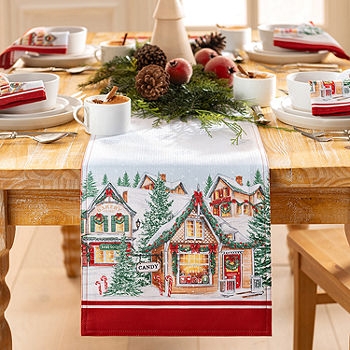 Table Runner Storybook Village Illustration Holiday Decor
